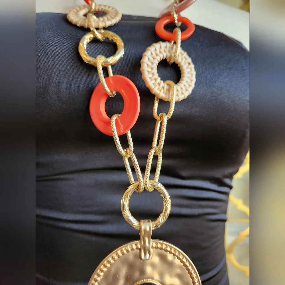 Pleasantly Peach, Tan, Gold & Brown Chain Necklace - Picture 8 of 16